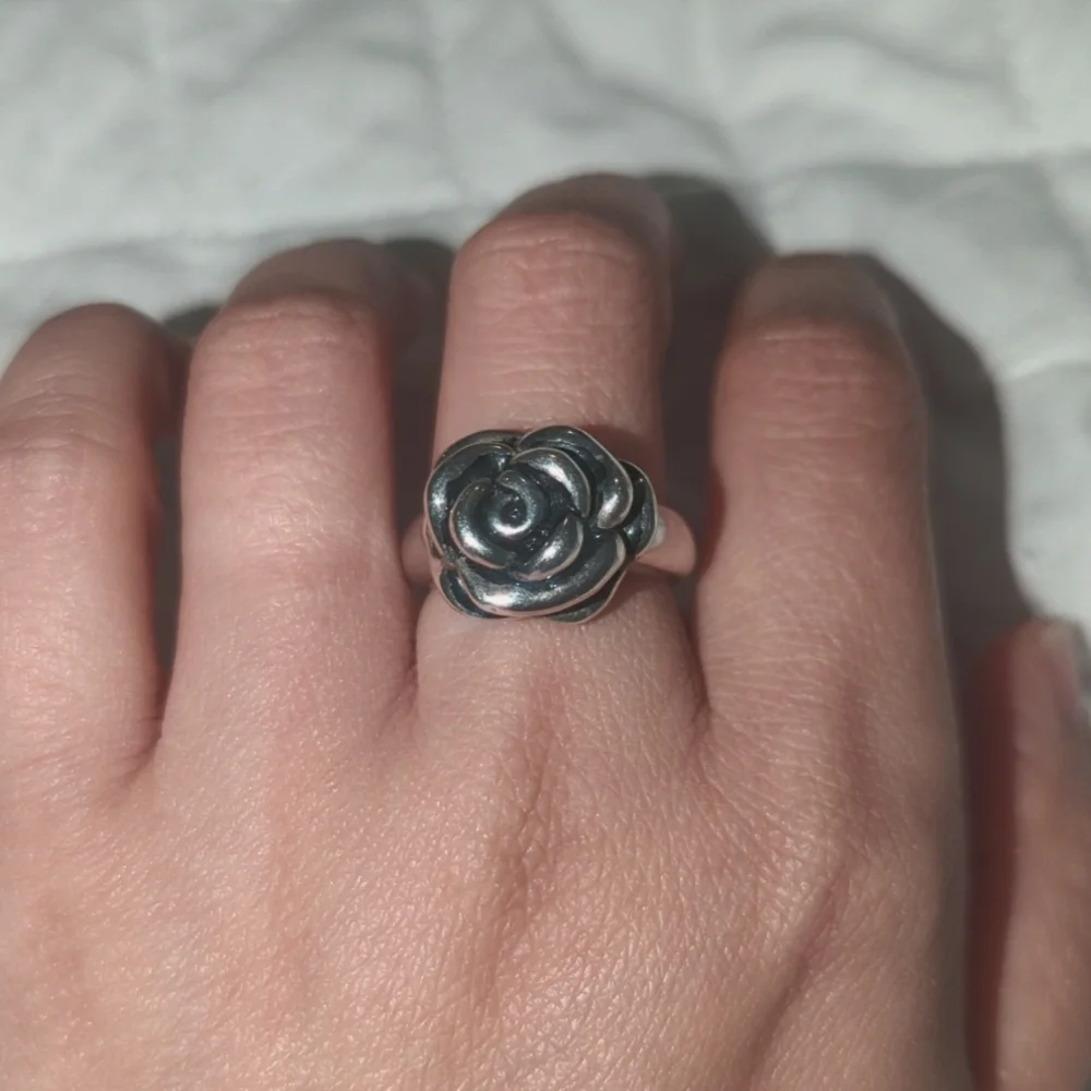 Vintage Sterling Silver 925 Rose ring Flower Ring size 7 - Picture 2 of 4